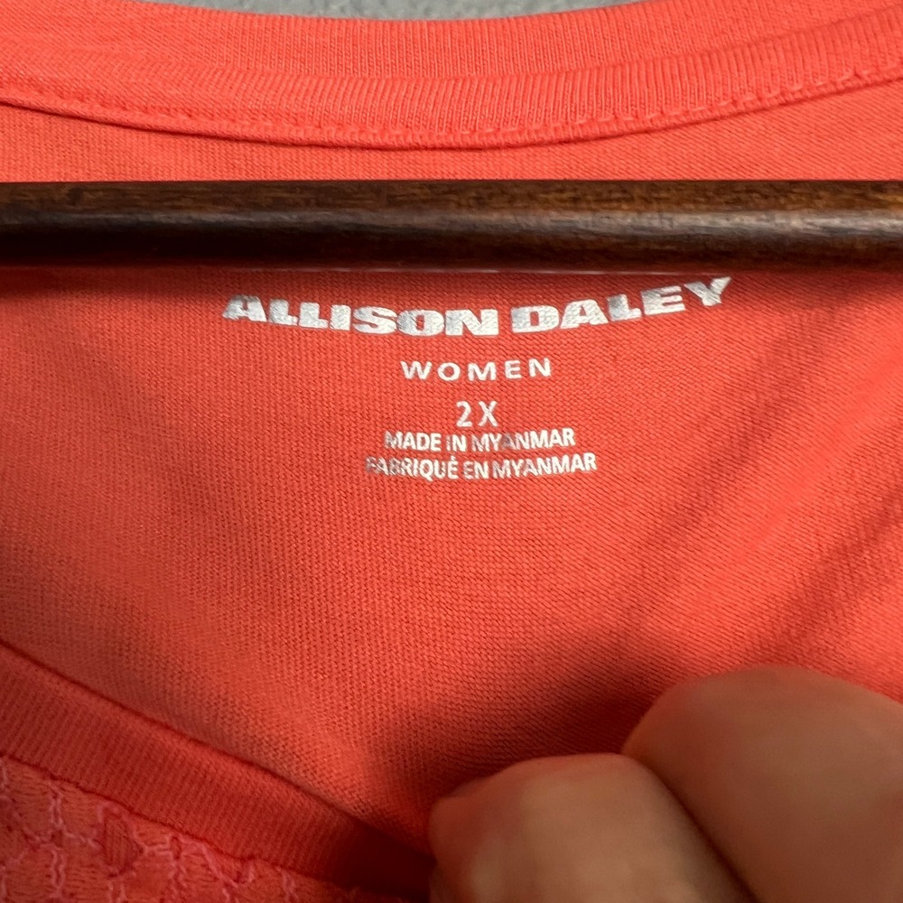 Allison Daley Women's 2X Cottagecore Coral Knit Lattice Overlay Short Sleeve Top - Picture 2 of 9